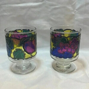 Vintage Libbey Fruit Stained Glass Juice Tumbler Set of 2